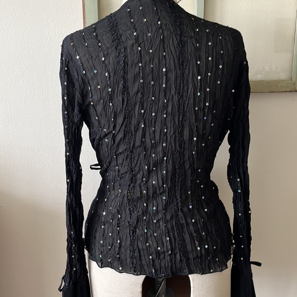 Kaelyn-Max Beautiful Black Frilly Top Jacket with Sequins Size - Picture 3 of 11